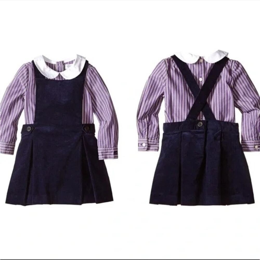 Ralph Lauren 9M Corduroy Overalls Jumper Navy Pleated Jumper Criss Cross Straps